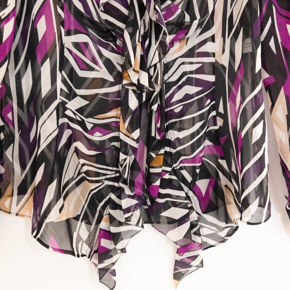 Diane Von Furstenberg Silk Ruffle Geometric Abstract Blouse Womens Size 2 - Picture 4 of 9